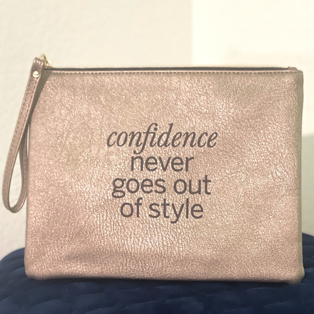 Silver inspirational quote faux leather clutch bag